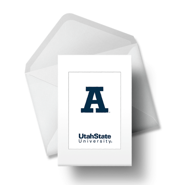 A graduation announcement with the block A logo.